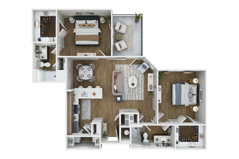 Floor plan for 2 beds, 2 baths, 1149 sqft